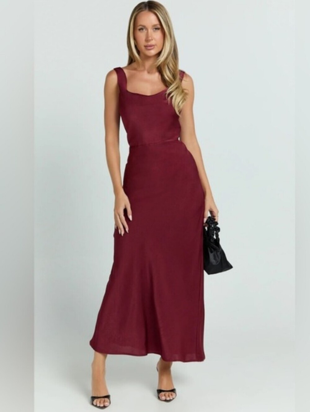 Showpo Dara Midi Dress Wine Satin Slip Dress Sleeveless Formal Gown Size 4 NWT